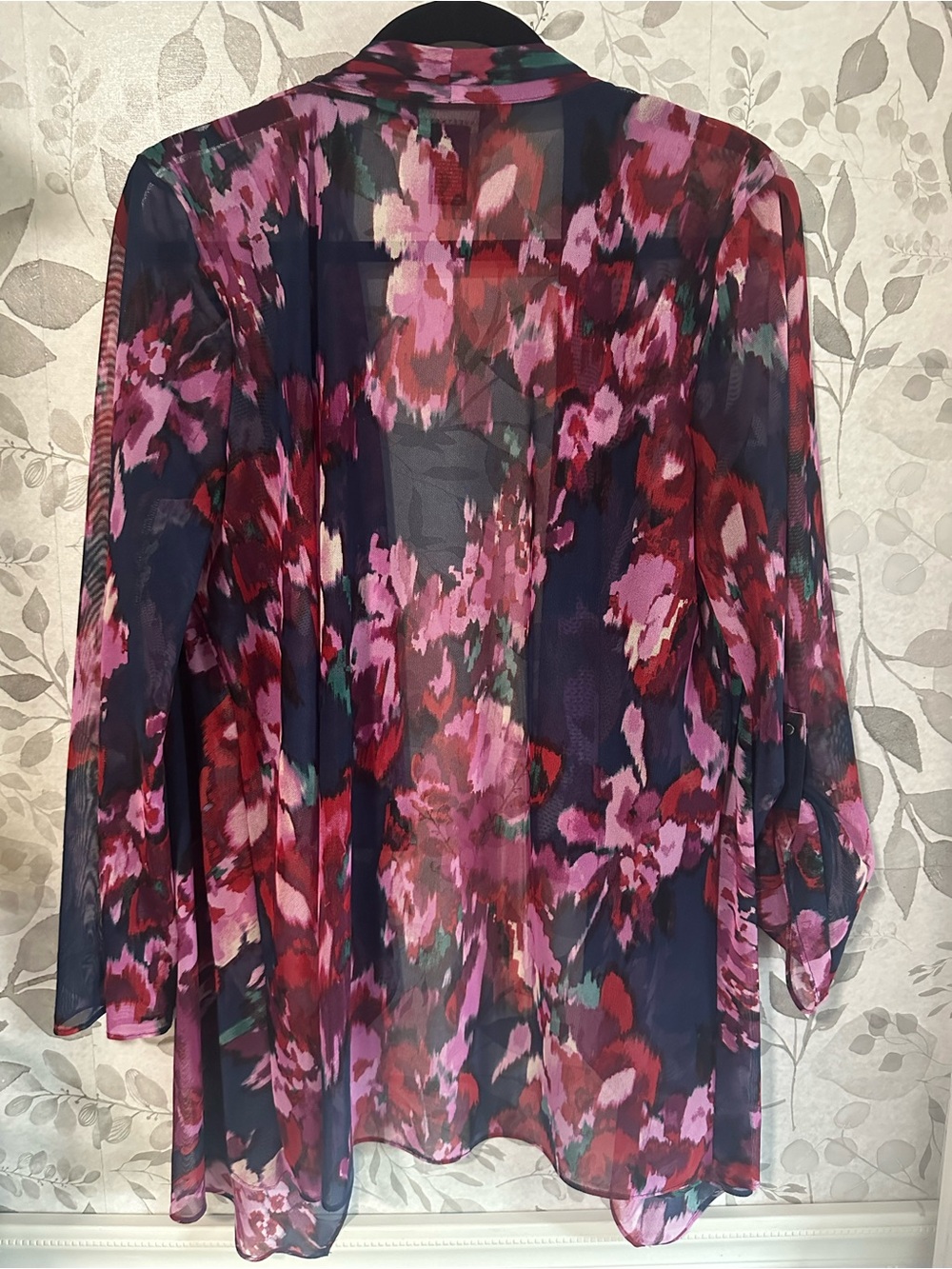 Investments Sheer Floral Cardigan - Navy, Pink, Red